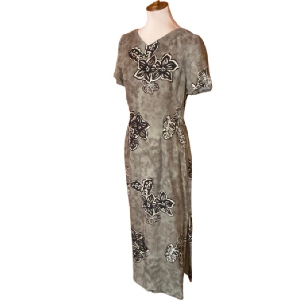 Vtg 90s silk Maggy London earthy floral maxi dress